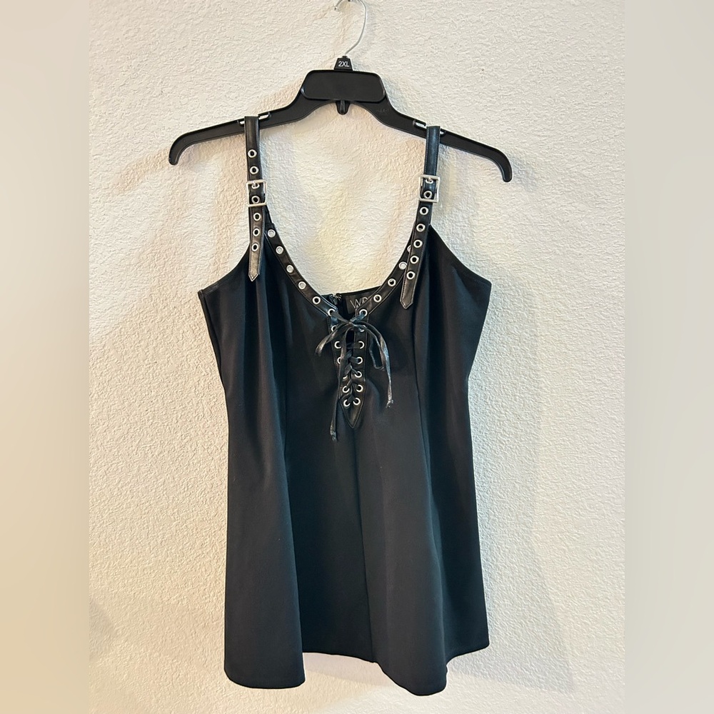 Dolls Kill Black Mini Dress with Grommet Details